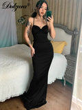 Dulzura Lace Up Women Solid Satin Maxi Dress Backless Bodycon Sexy Streetwear Party Elegant Festival Evening  Summer Outfit