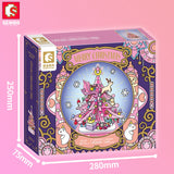 SEMBO BLOCK Christmas Blocks Music Box With Light Pink Tree Anime Model Building Kit Stranger Things Christmas Gifts Kids Toys