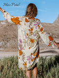 Mini Dress For Woman Casual V-Neck Turn-down Collar Blouse Dress  Loose Summer Sundress