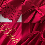Summer Lace Sleepwear for Bride & Bridesmaid Wedding Robe Gown Solid Embroidery Kimono Bathrobe