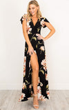 Summer Short Sleeved Long Dress V-neck Split Print Fashion Retro Tiktok Consignment Rayon Robe for Women Party Wedding