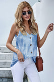 Sky Blue Tie Dye Spaghetti Strap Buttoned Tank Top