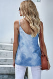 Sky Blue Tie Dye Spaghetti Strap Buttoned Tank Top