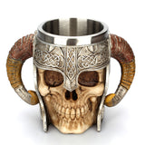 Stain resistant Steel Skull Mug Viking Ram Horned Pit Lord Warrior