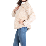 Urban Diction Beige Sherpa Quarter-Zip Pullover