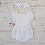 Organic Cotton Baby Girl Clothes Summer New Double Gauze Kids Ruffle Romper Jumpsuit Headband Dusty Pink Playsuit For Newborn 3M