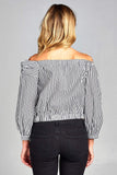 PINSTRIPED OFF THE SHOULDER CROP TOP