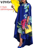 VONDA Autumn Women Dress 3/4 Sleeve Robe Femme Vintage Printed Holiday Party Dress Irregular Hem Long Vestidos Oversized