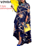 VONDA Autumn Women Dress 3/4 Sleeve Robe Femme Vintage Printed Holiday Party Dress Irregular Hem Long Vestidos Oversized