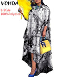 VONDA Autumn Women Dress 3/4 Sleeve Robe Femme Vintage Printed Holiday Party Dress Irregular Hem Long Vestidos Oversized