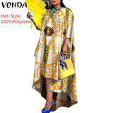 VONDA Autumn Women Dress 3/4 Sleeve Robe Femme Vintage Printed Holiday Party Dress Irregular Hem Long Vestidos Oversized