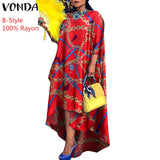 VONDA Autumn Women Dress 3/4 Sleeve Robe Femme Vintage Printed Holiday Party Dress Irregular Hem Long Vestidos Oversized