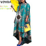 VONDA Autumn Women Dress 3/4 Sleeve Robe Femme Vintage Printed Holiday Party Dress Irregular Hem Long Vestidos Oversized