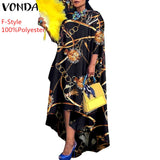 VONDA Autumn Women Dress 3/4 Sleeve Robe Femme Vintage Printed Holiday Party Dress Irregular Hem Long Vestidos Oversized