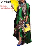VONDA Autumn Women Dress 3/4 Sleeve Robe Femme Vintage Printed Holiday Party Dress Irregular Hem Long Vestidos Oversized