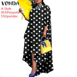 VONDA Autumn Women Dress 3/4 Sleeve Robe Femme Vintage Printed Holiday Party Dress Irregular Hem Long Vestidos Oversized