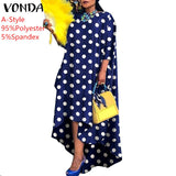 VONDA Autumn Women Dress 3/4 Sleeve Robe Femme Vintage Printed Holiday Party Dress Irregular Hem Long Vestidos Oversized