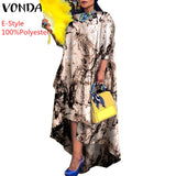 VONDA Autumn Women Dress 3/4 Sleeve Robe Femme Vintage Printed Holiday Party Dress Irregular Hem Long Vestidos Oversized