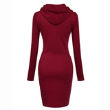 Women Polyester Long Sleeve O Neck Hooded casual Dress