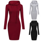 Women Polyester Long Sleeve O Neck Hooded casual Dress