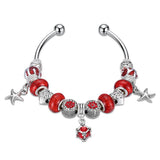 Red Swarovski Elements Pandora Inspired Dangling Charm Pav'e Bangle
