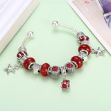 Red Swarovski Elements Pandora Inspired Dangling Charm Pav'e Bangle