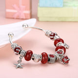 Red Swarovski Elements Pandora Inspired Dangling Charm Pav'e Bangle