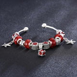 Red Swarovski Elements Pandora Inspired Dangling Charm Pav'e Bangle