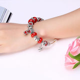Red Swarovski Elements Pandora Inspired Dangling Charm Pav'e Bangle