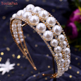 YouLaPan Pearl Rhinestone Tiara - Wedding Headpiece