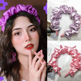 Custom Crumpled Fabric Fluffy Hair Bands Satin Silk Scrunchie Headband for Women