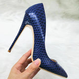 Fashion Blue Snake Skin Design Stiletto Heels Women Pointed Toe Pumps