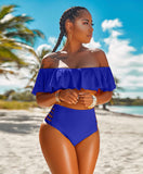 Ladies Off Shoulder Summer Sexy Swimsuit 2 Piece Sets Women Plus Size Swimwear Swimsuit Off Shoulder Sexy Swimwear