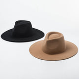 Classical Wide Brim Porkpie Fedora Hat Camel Black 100% Wool Hats