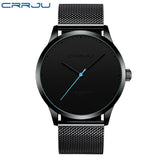 Relogio Masculino CRRJU Watch for Men Black Big Dial Casual Quartz Watches Unique Simple Sport Watches Mesh Waterproof Watch