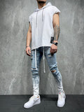 NS043  Hot Sale Ripped Flame Trouser for Men Slim Fit Jeans Pants Casual Men Trousers