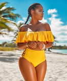 Ladies Off Shoulder Summer Sexy Swimsuit 2 Piece Sets Women Plus Size Swimwear Swimsuit Off Shoulder Sexy Swimwear