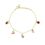 HOT 18k Real Gold Plated Colorful Zircon Cherry Peach Tropical Fruit Anklet for Women