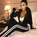 Fall 2021 Women Clothes Custom 2pc Lounge Jogger and Hoodie Set Casual Solid Velvet Two Piece Sets