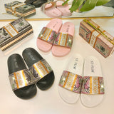 2021 Summer Foreign Trade European and American Foreign Trade Fashion US Dollar Diamond Flat Bottom Sandal Women's Wear Slipper