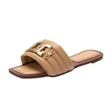 Women's Slippers Slides Metal Decorative Flat Sandals and Handbags Matching Suit
