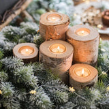 Rustic Wooden Round Candlestick Holder for Table Decoration