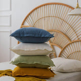 Cotton Linen Plain Cushion Cover 50x50cm Pillow Cover Ivory Mustard Green Blue Fringed for Home Decoration Bed Sofa Couch - shopwishi 