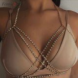 Shining Rhinestones Chest Cross Body Chain Boho Multi Layers Chest Chain Jewelry Crystal Chest Harness Body Jewellery for Woman
