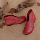 V Neck Concise Monk Shoes Women's Genuine Leather Ankle Boots Slip on