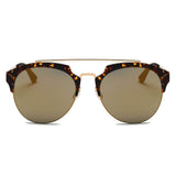 COROLLA | CA15 - Half Frame Mirrored Lens Horned Rim Sunglasses Circle