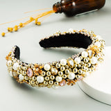 Baroque Hand Made Pearl Beading Gemstone Headband for Women