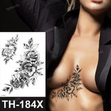Tattoo Sticker Flower Big Body Art Waterproof Temporary Sexy Thigh Tattoos for Woman Tattoo Fake Water Black Sketch Line Sleeve