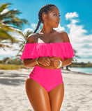 Ladies Off Shoulder Summer Sexy Swimsuit 2 Piece Sets Women Plus Size Swimwear Swimsuit Off Shoulder Sexy Swimwear