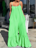 2021 New Loose Jumpsuits for Women Blue Spaghetti Strap Flare Pants Fashion High Street Wear Clothes Long Romper Jumpsuit Women